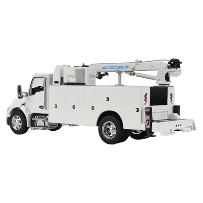 Model of a white Kenworth T380 Auto-Crane Titan85-Body HC14-Crane Work Truck with Miller EnPak A60 Air Compressor on a white background