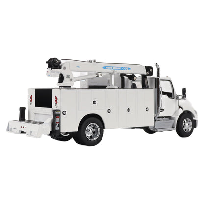 Model of a white Kenworth T380 Auto-Crane Titan85-Body HC14-Crane Work Truck with Miller EnPak A60 Air Compressor on a white background