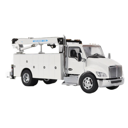 Model of a white Kenworth T380 Auto-Crane Titan85-Body HC14-Crane Work Truck with Miller EnPak A60 Air Compressor on a white background