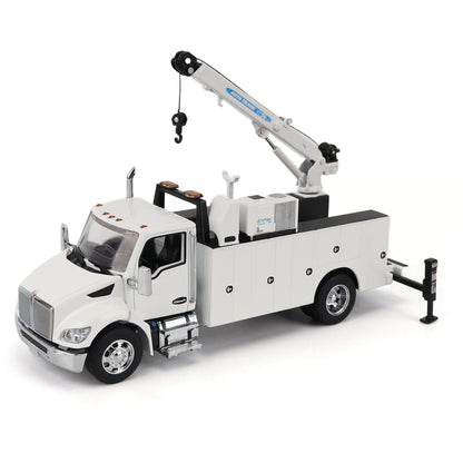 Model of a white Kenworth T380 Auto-Crane Titan85-Body HC14-Crane Work Truck with Miller EnPak A60 Air Compressor on a white background