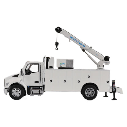 Model of a white Kenworth T380 Auto-Crane Titan85-Body HC14-Crane Work Truck with Miller EnPak A60 Air Compressor on a white background