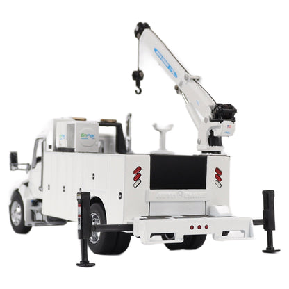 Model of a white Kenworth T380 Auto-Crane Titan85-Body HC14-Crane Work Truck with Miller EnPak A60 Air Compressor on a white background