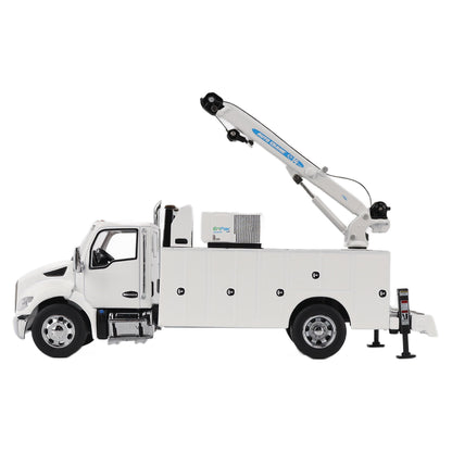 Model of a white Kenworth T380 Auto-Crane Titan85-Body HC14-Crane Work Truck with Miller EnPak A60 Air Compressor on a white background