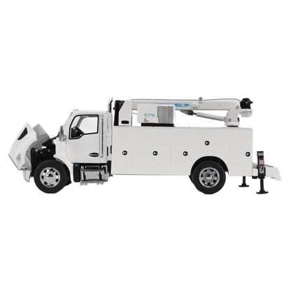 Model of a white Kenworth T380 Auto-Crane Titan85-Body HC14-Crane Work Truck with Miller EnPak A60 Air Compressor on a white background