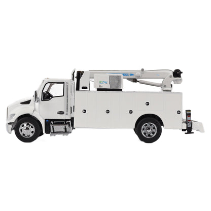 Model of a white Kenworth T380 Auto-Crane Titan85-Body HC14-Crane Work Truck with Miller EnPak A60 Air Compressor on a white background