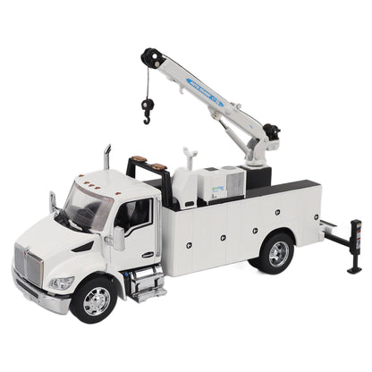 Model of a white Kenworth T380 Auto-Crane Titan85-Body HC14-Crane Work Truck with Miller EnPak A60 Air Compressor on a white background