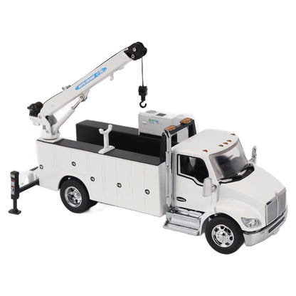 Model of a white Kenworth T380 Auto-Crane Titan85-Body HC14-Crane Work Truck with Miller EnPak A60 Air Compressor on a white background