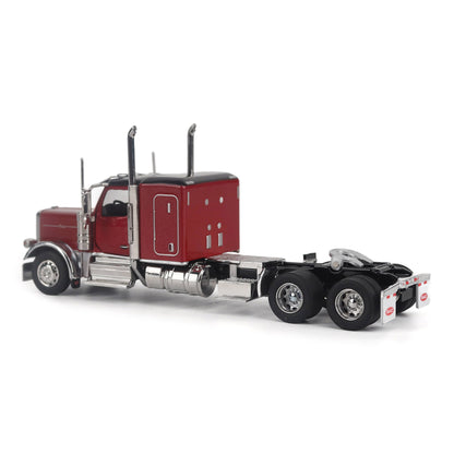 A Model of a Red & Black Peterbilt 589 Sleeper Tractor on a White Background
