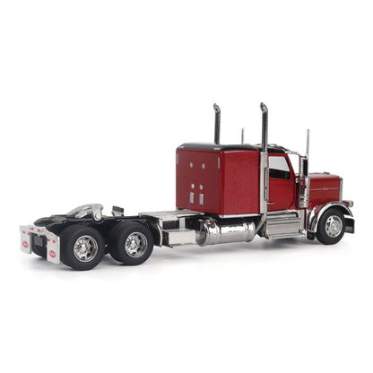 A Model of a Red & Black Peterbilt 589 Sleeper Tractor on a White Background