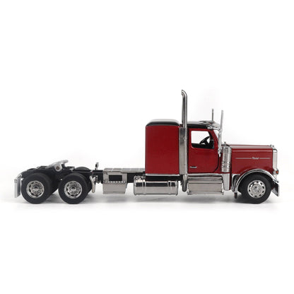 A Model of a Red & Black Peterbilt 589 Sleeper Tractor on a White Background