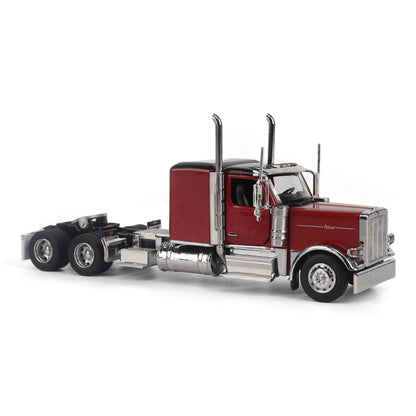 A Model of a Red & Black Peterbilt 589 Sleeper Tractor on a White Background