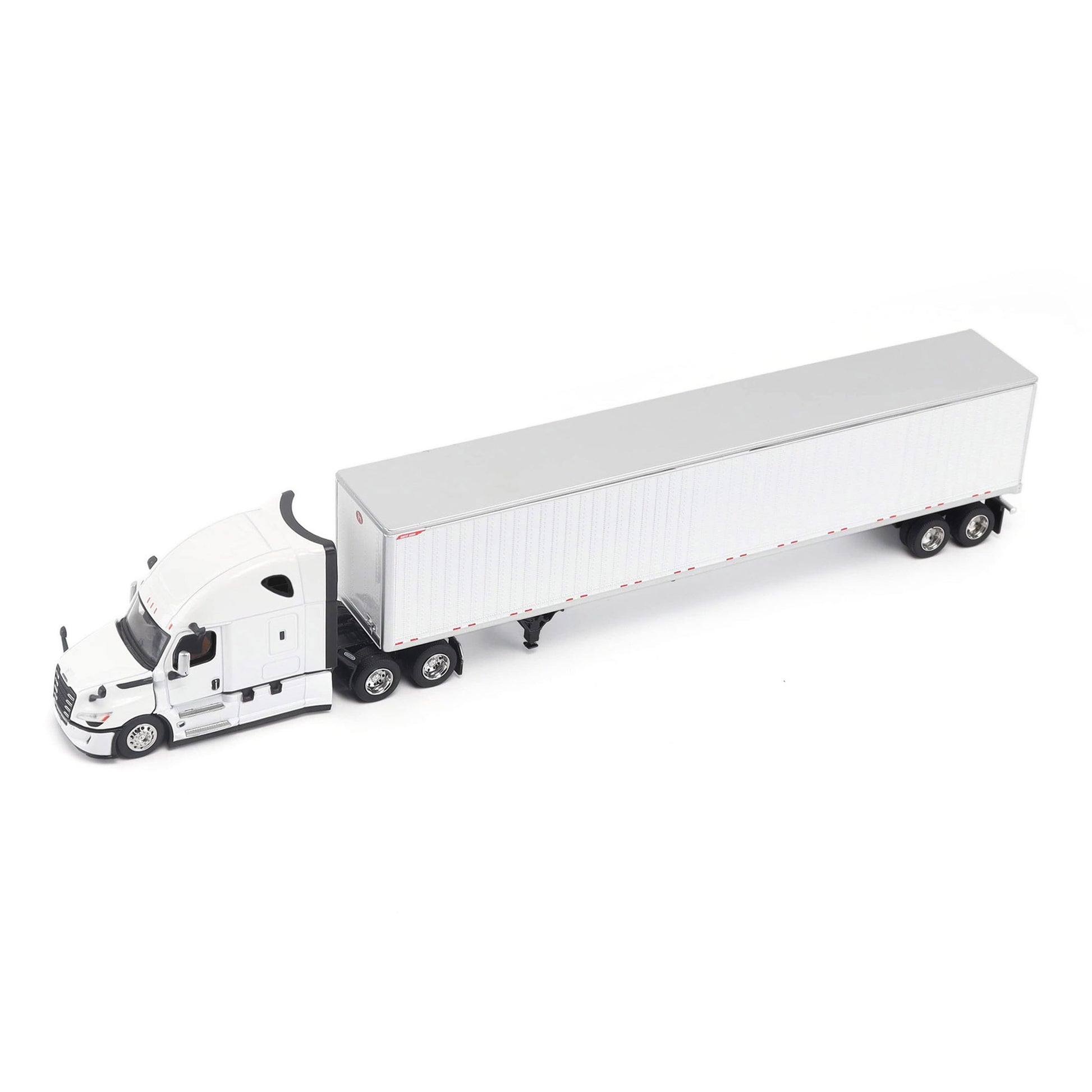 Model of a 5th Gen Freightliner Cascadia with 53' Great Dane Champion Dry Van Trailer on a White Background