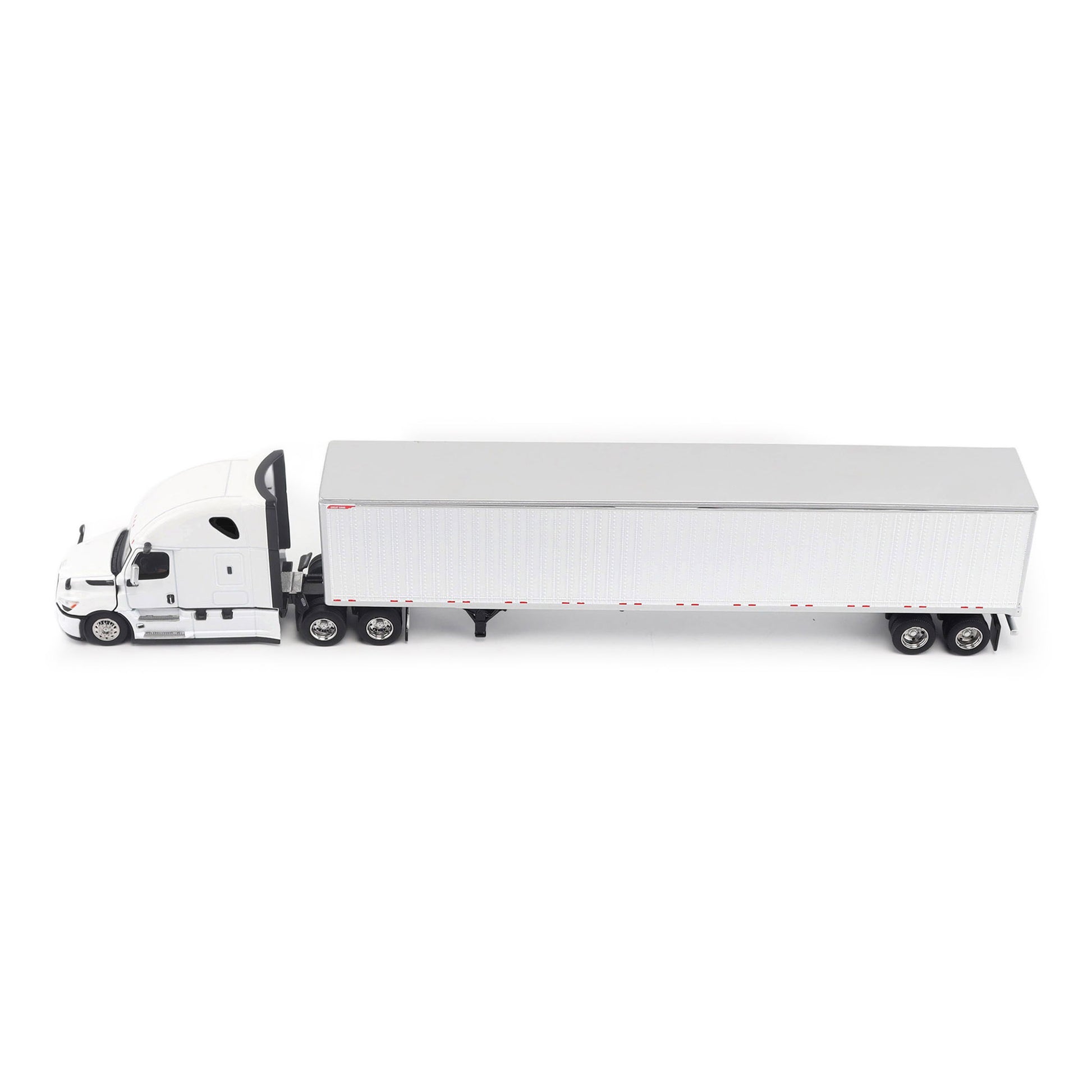 Model of a 5th Gen Freightliner Cascadia with 53' Great Dane Champion Dry Van Trailer on a White Background