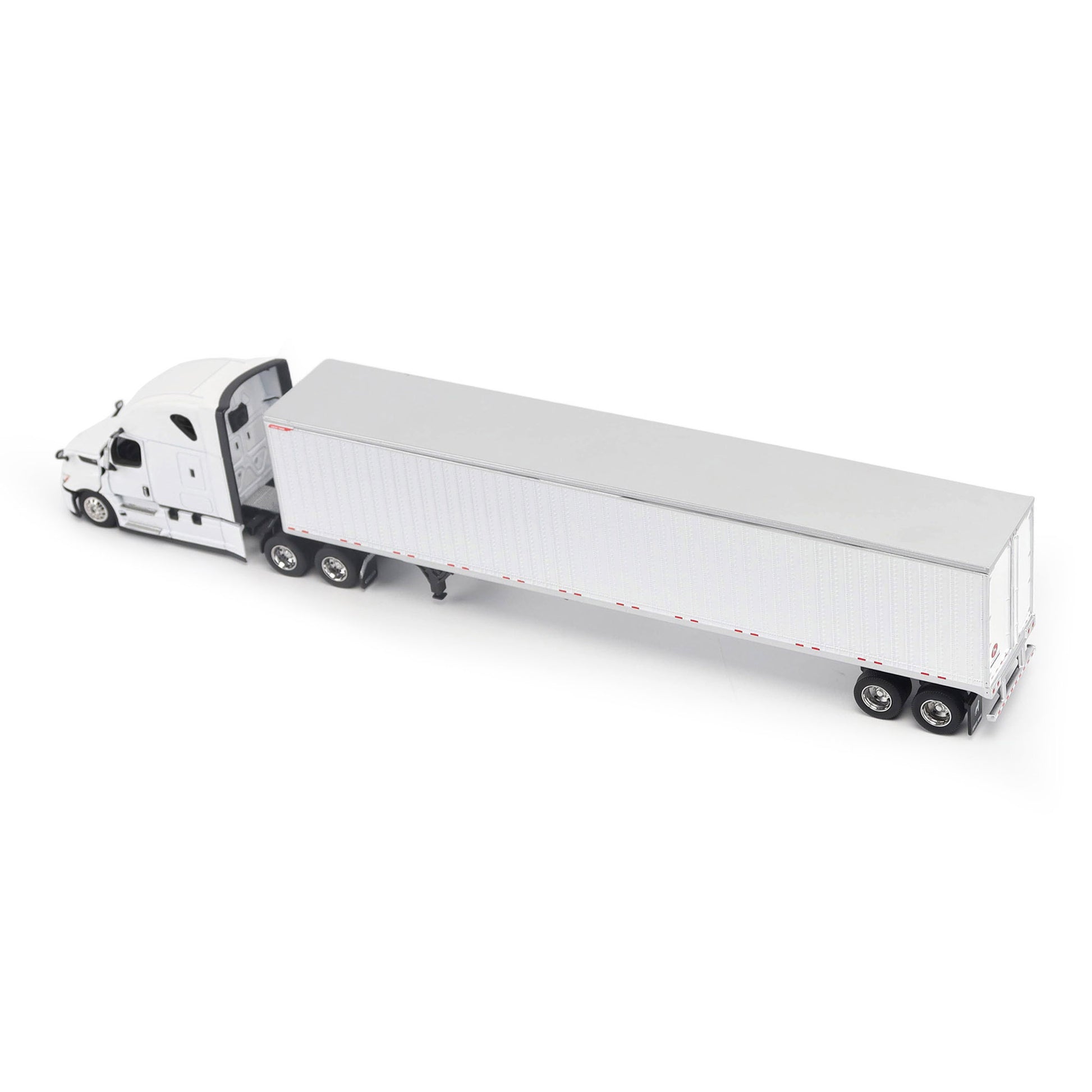 Model of a 5th Gen Freightliner Cascadia with 53' Great Dane Champion Dry Van Trailer on a White Background