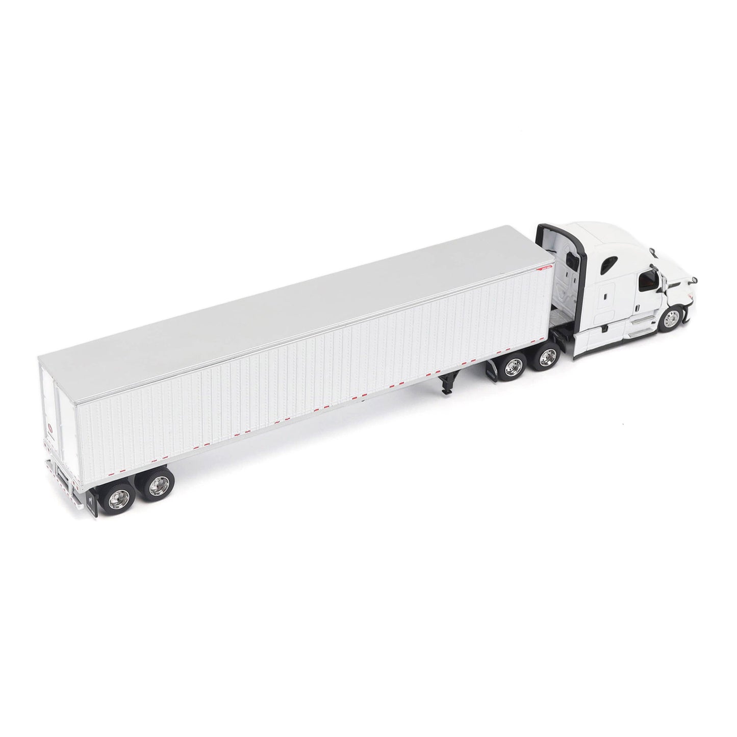 Model of a 5th Gen Freightliner Cascadia with 53' Great Dane Champion Dry Van Trailer on a White Background