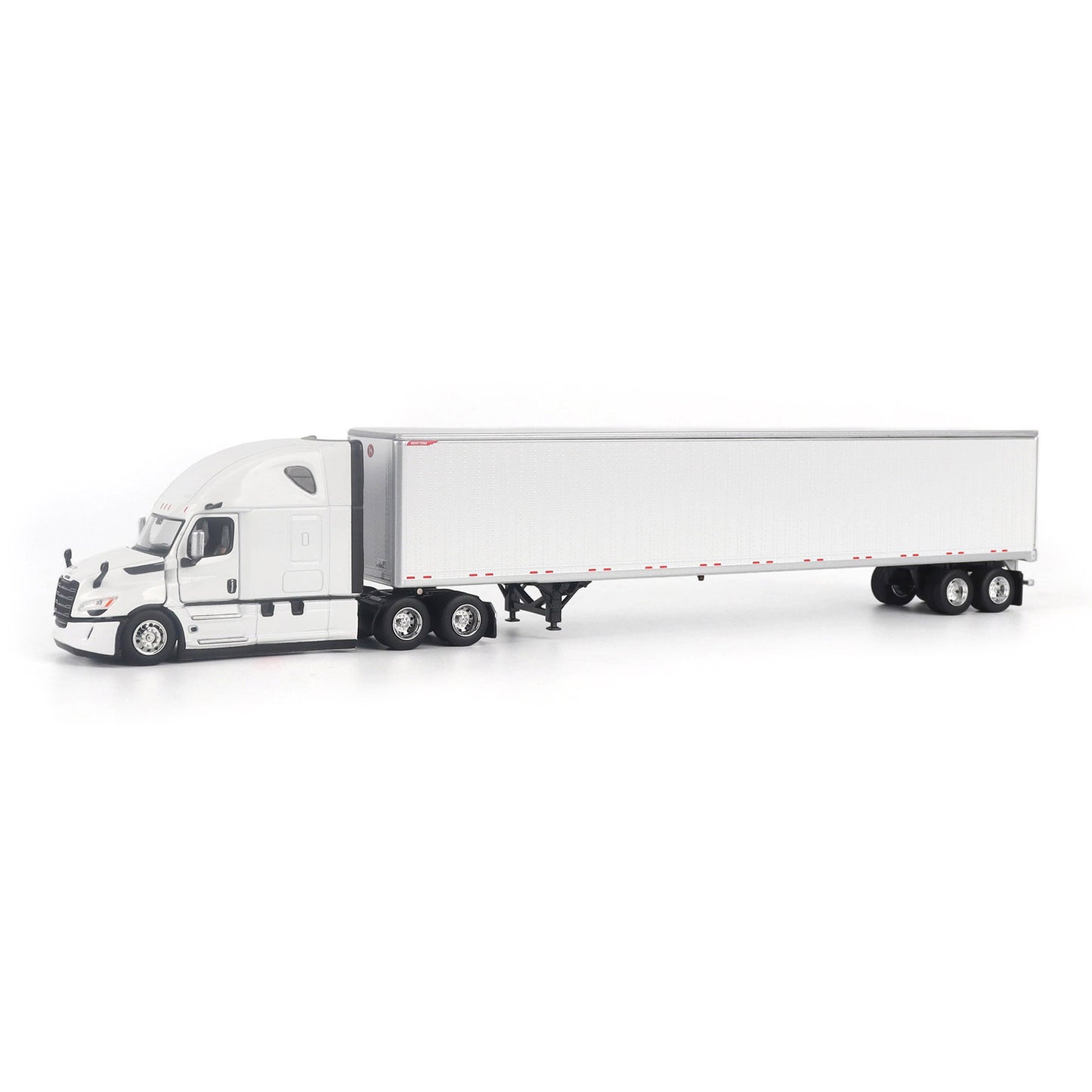 Model of a 5th Gen Freightliner Cascadia with 53' Great Dane Champion Dry Van Trailer on a White Background