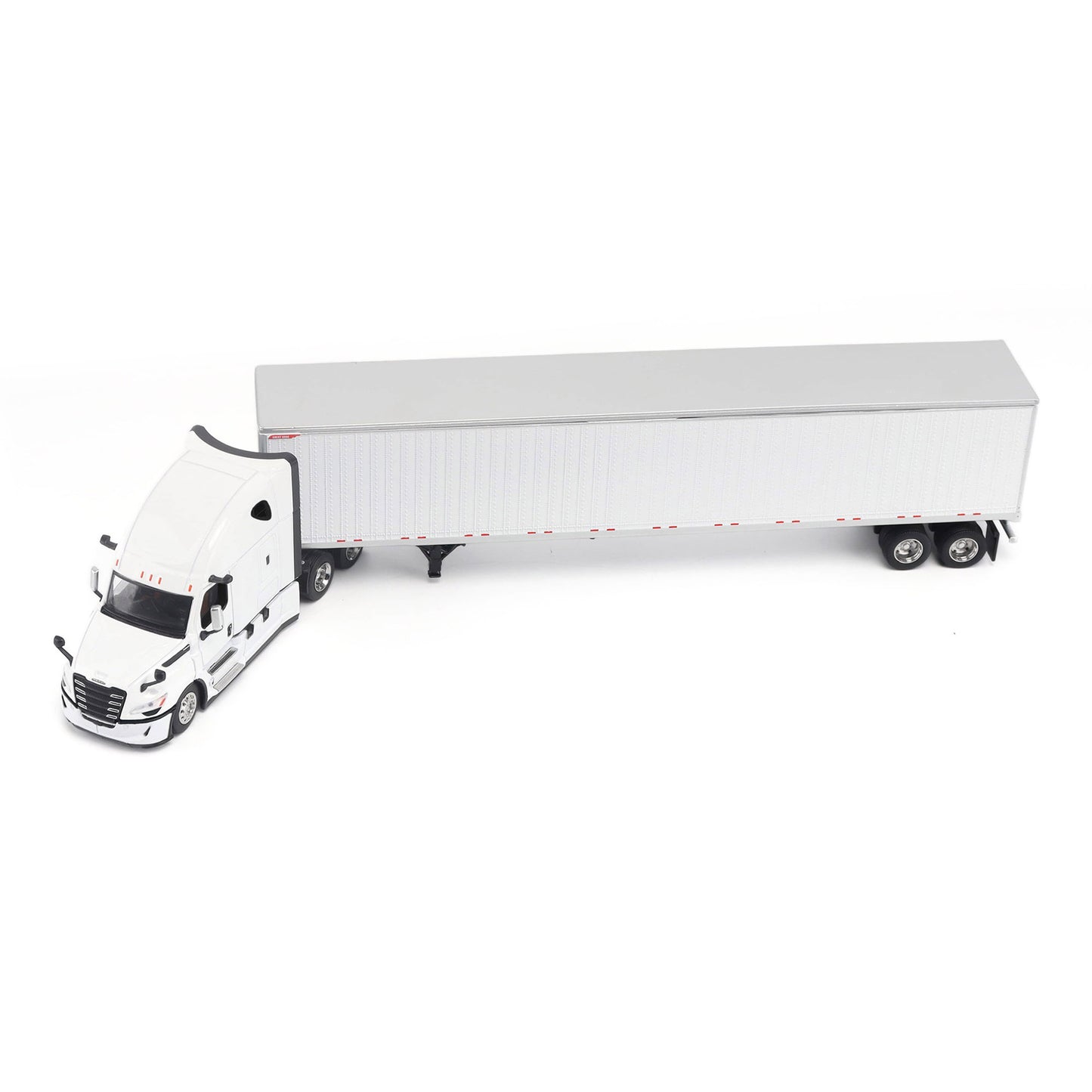 Model of a 5th Gen Freightliner Cascadia with 53' Great Dane Champion Dry Van Trailer on a White Background