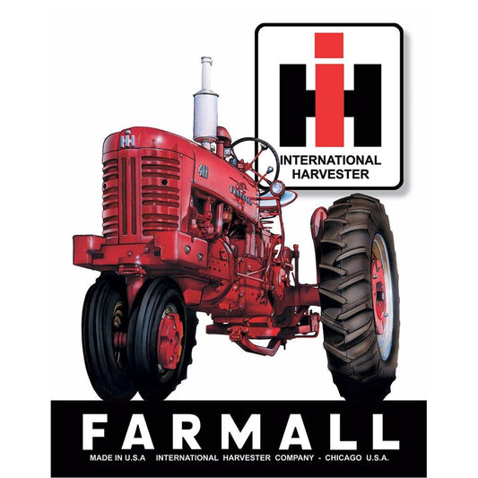 Red Farmall tractor with International Harvester logo on a white background