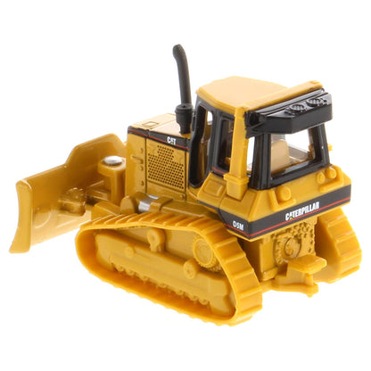 Toy bulldozer with Caterpillar branding on a white background