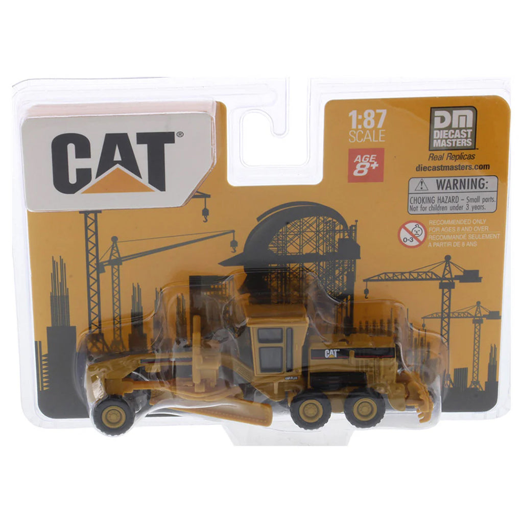 Cat toy construction vehicle in packaging with branding and scale information.