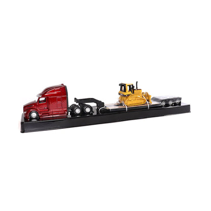 Model of a Red Peterbilt 579 UltraLoft pulling a XL Specialized Trailers XL120 Low-Profile HDG Lowboy Trailer with a CAT D5M Dozer Load on a White Background