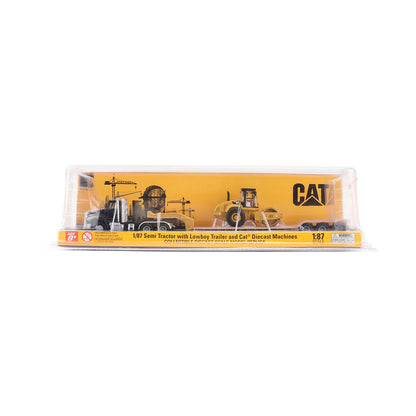 Model truck in packaging with Caterpillar logo on a white background