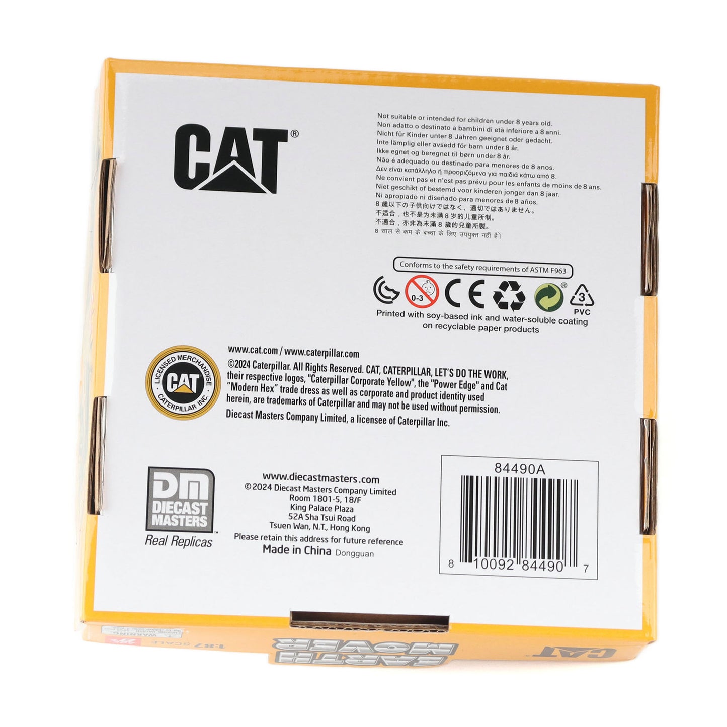 Bottom of Packaging with Legal Information, Diecast Masters & CAT logos with Barcode on a White Background