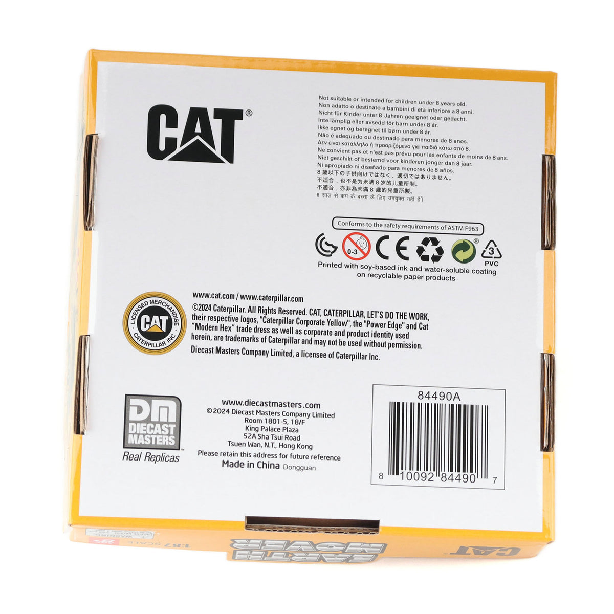 Bottom of Packaging with Legal Information, Diecast Masters & CAT logos with Barcode on a White Background