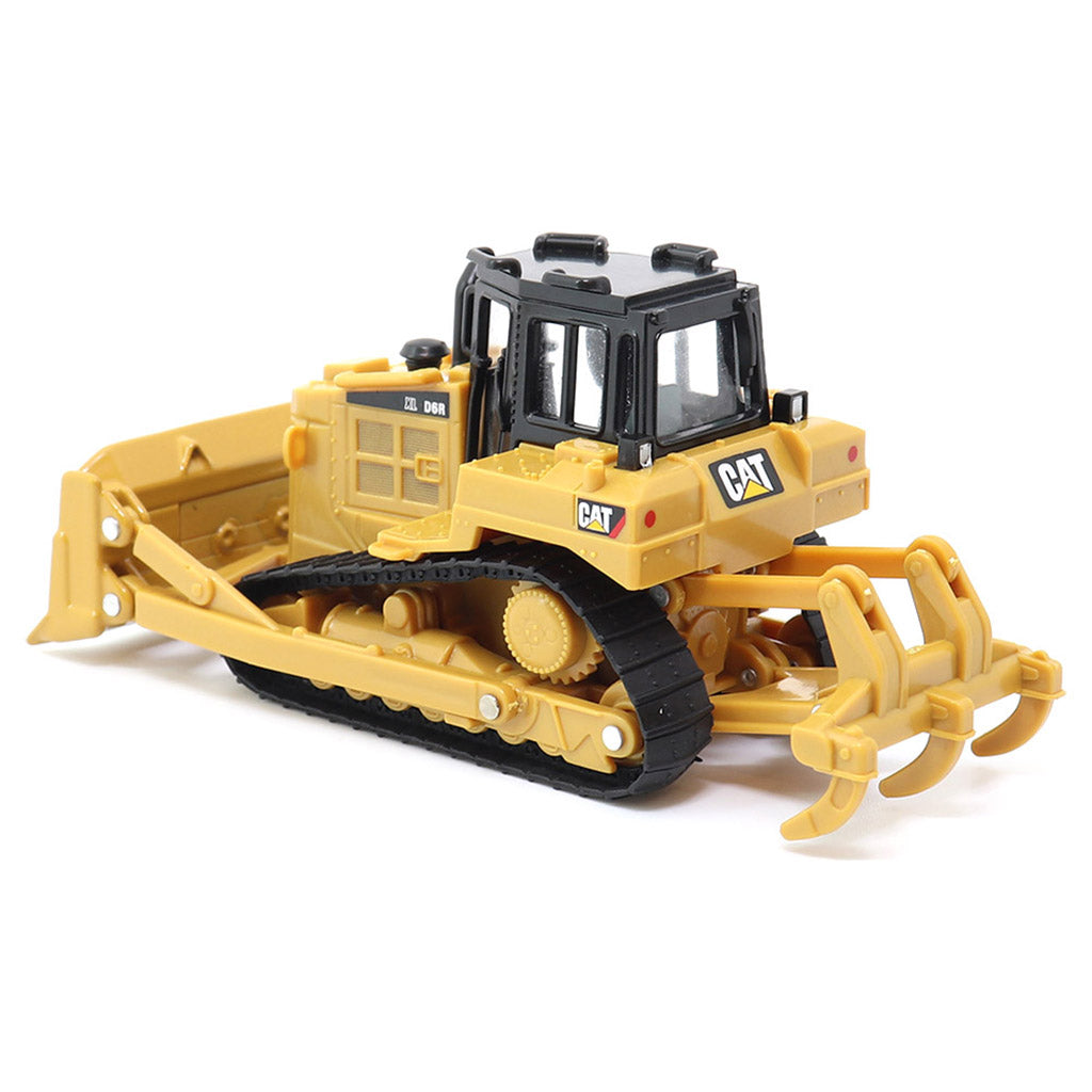 Toy bulldozer with CAT logo on a white background