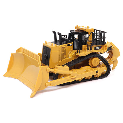 1:64th Scale Model of a Yellow and Black Caterpillar D11T Bulldozer with Rear Ripper on a White Background