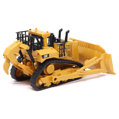 1:64th Scale Model of a Yellow and Black Caterpillar D11T Bulldozer with Rear Ripper on a White Background