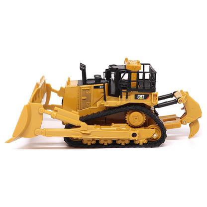 1:64th Scale Model of a Yellow and Black Caterpillar D11T Bulldozer with Rear Ripper on a White Background