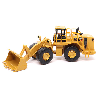 1:64th Scale Model of a CAT Yellow and Black Caterpillar 988H Wheel Loader on a White Background
