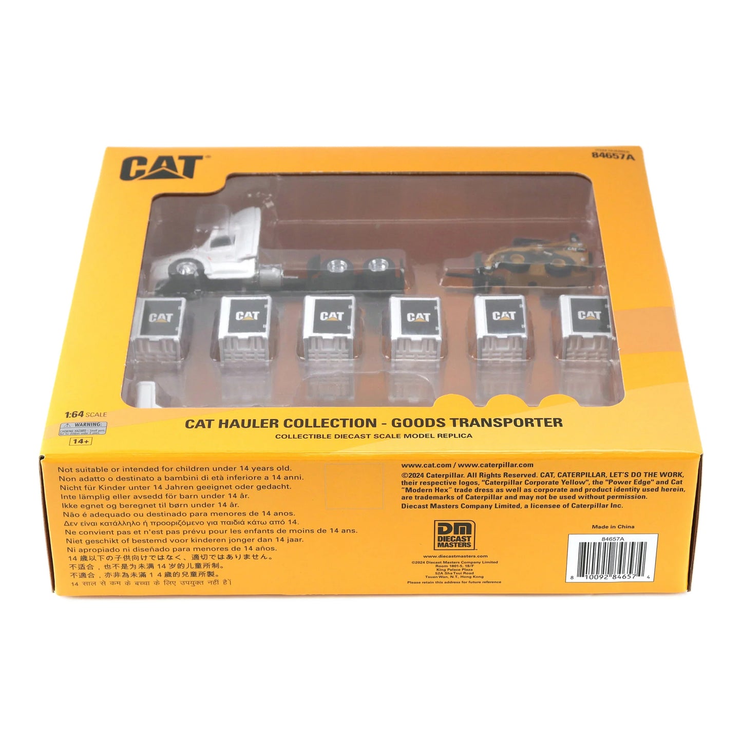 Boxed set of CAT hauler collection models on a white background