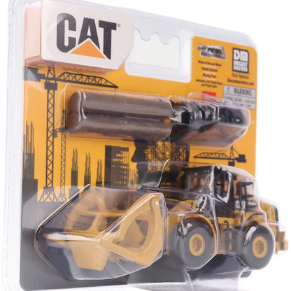 Caterpillar toy construction vehicle set in packaging with crane illustration