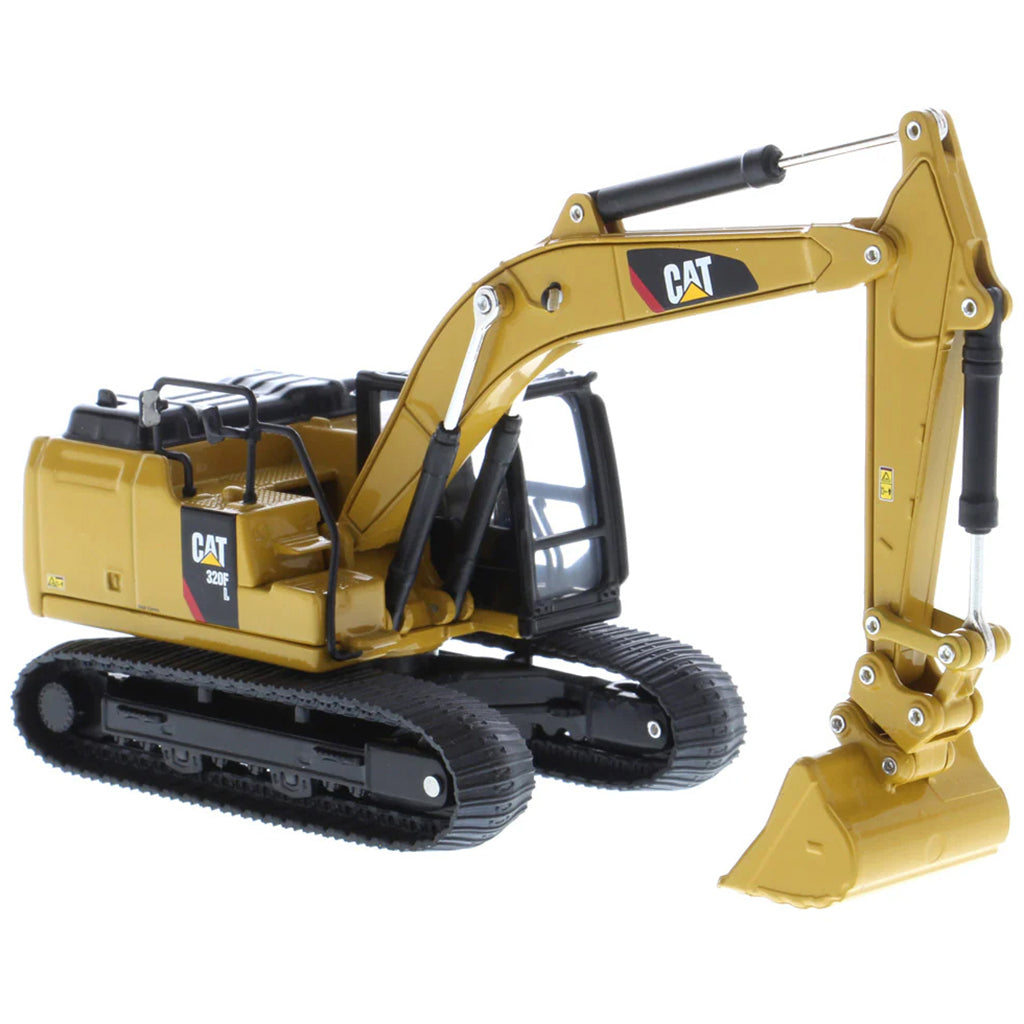 Model excavator with Cat logo on a white background