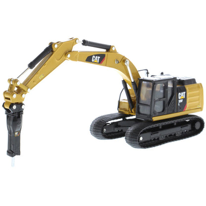 Model excavator with Cat logo on a white background