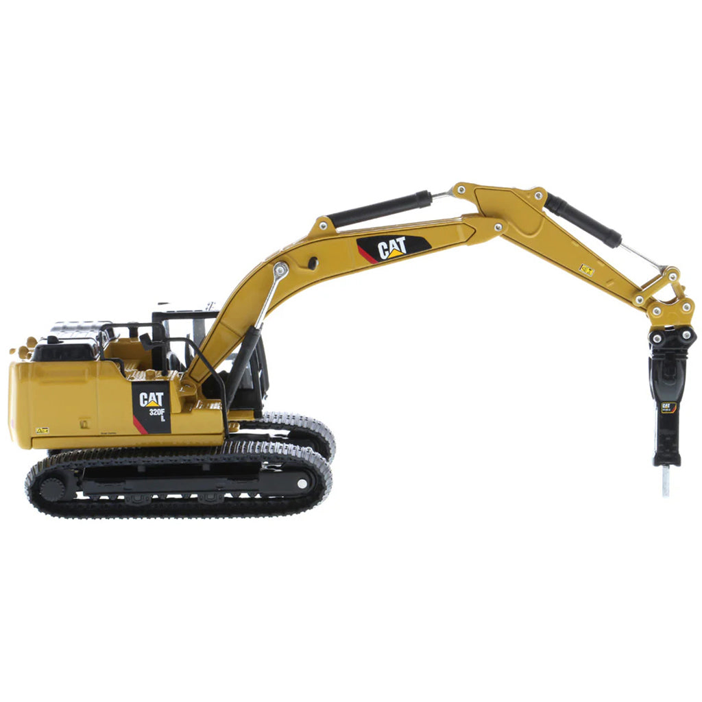 Model excavator with Cat logo on a white background