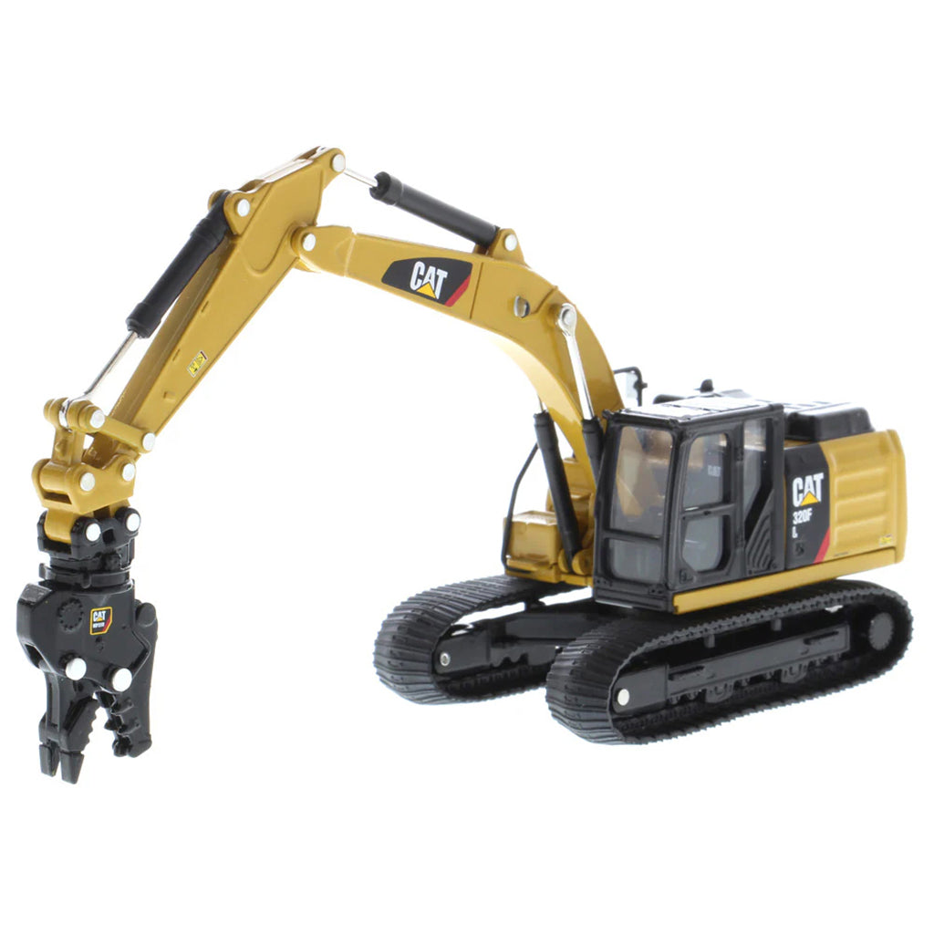 Model excavator with Cat logo on a white background