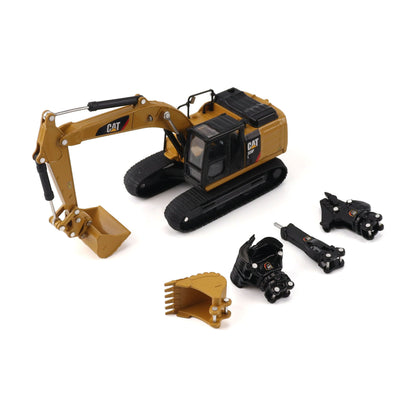 Model excavator with Cat logo on a white background
