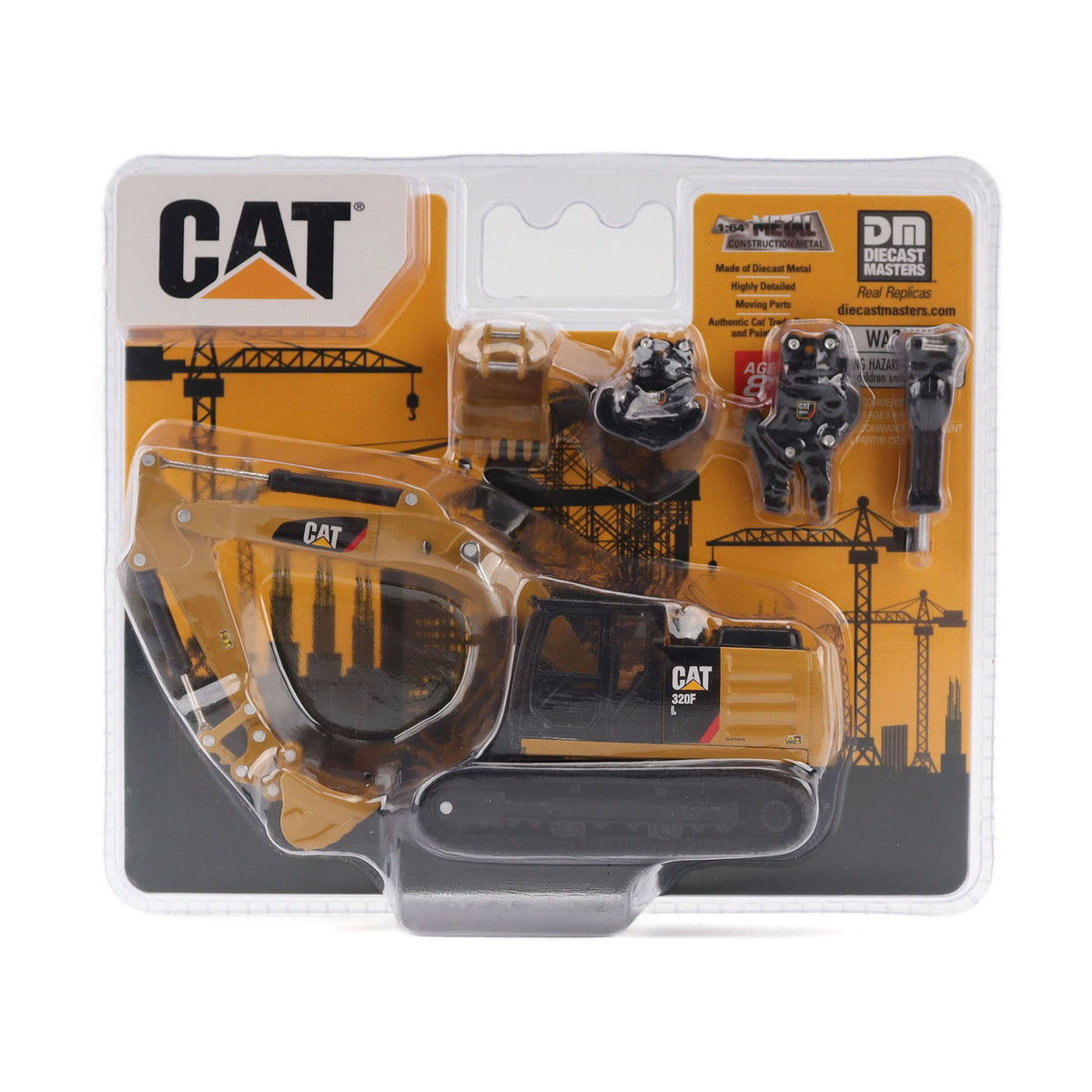 Cat model construction set in packaging with crane illustration