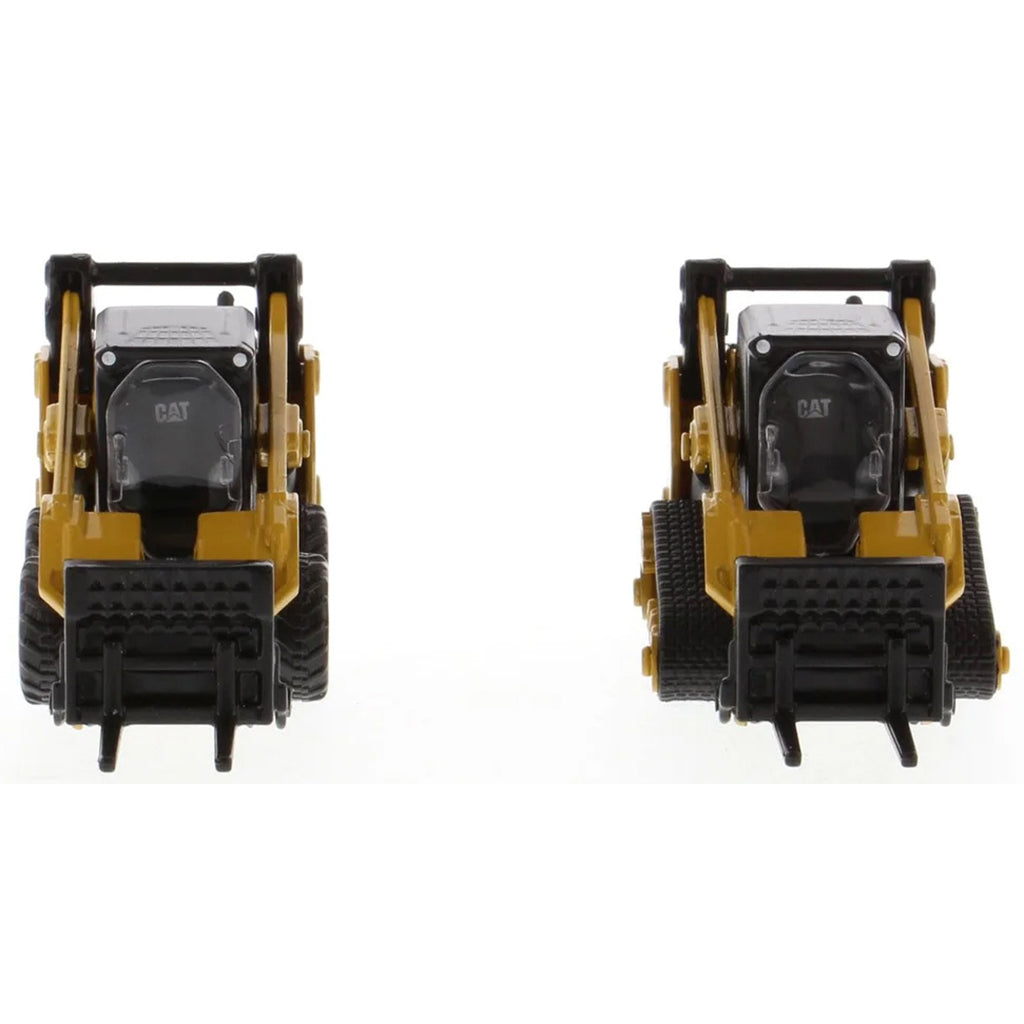 Models of Caterpillar 272D2 Skid-Steer Loader and Cat 297D2 Compact Track Loader on a White Background