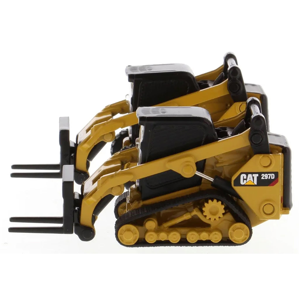Models of Caterpillar 272D2 Skid-Steer Loader and Cat 297D2 Compact Track Loader on a White Background