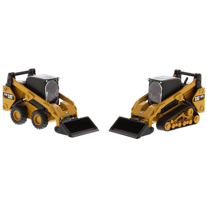 Models of Caterpillar 272D2 Skid-Steer Loader and Cat 297D2 Compact Track Loader on a White Background