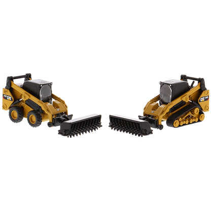 Models of Caterpillar 272D2 Skid-Steer Loader and Cat 297D2 Compact Track Loader on a White Background
