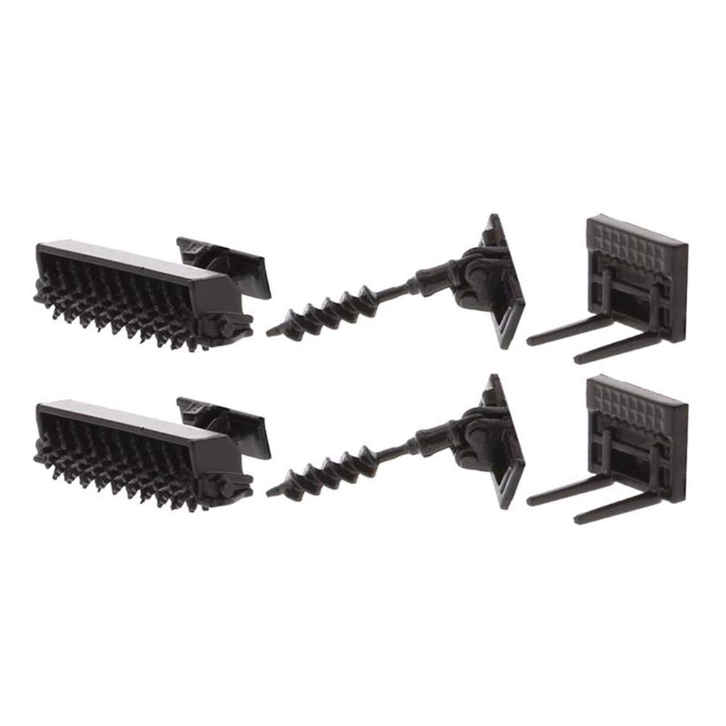 Set of black plastic components on a white background