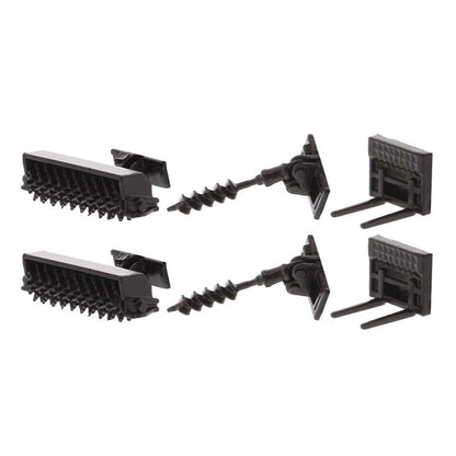 Set of black plastic components on a white background