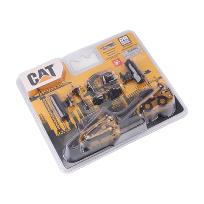 CAT brand toy construction vehicle set in clear blister packaging with an orange and black printed backing card, photographed on a white background.