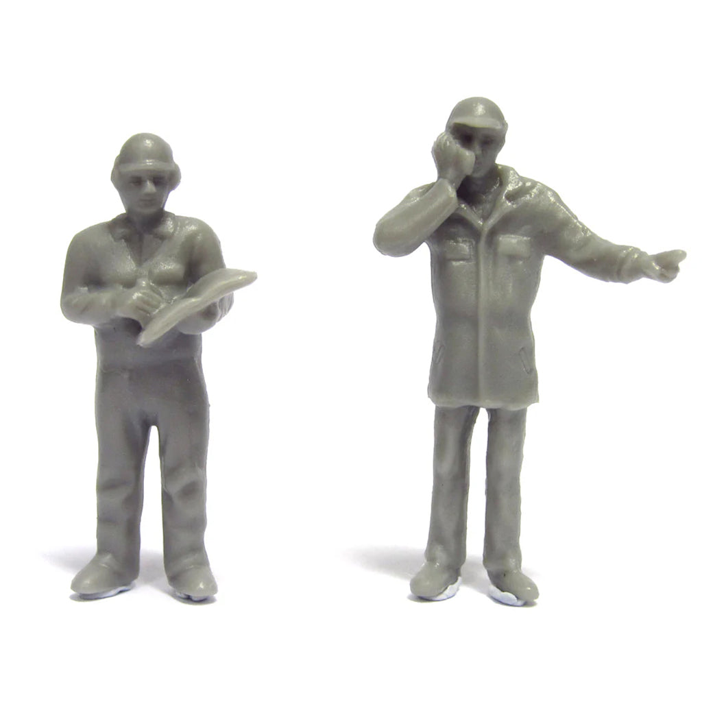 Two gray plastic figures on a white background