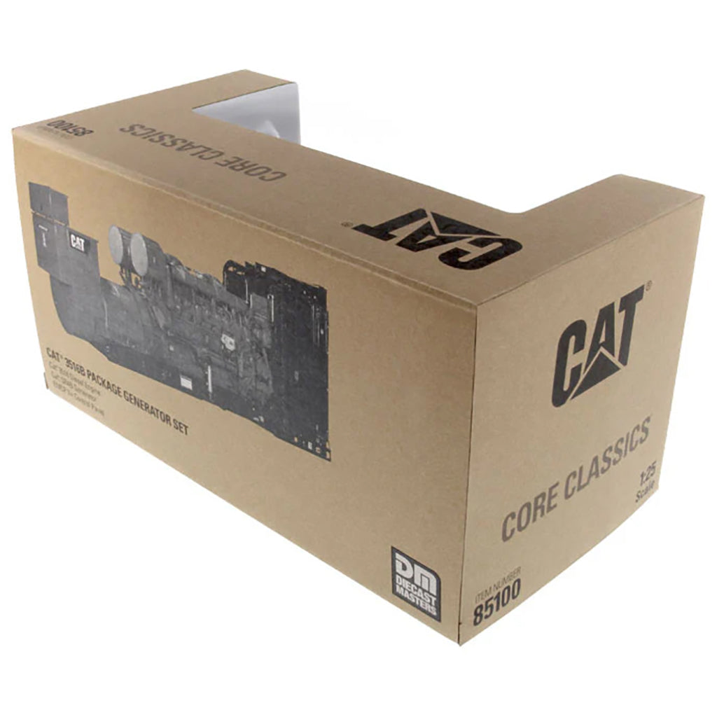 Model of a Caterpillar 3516B Package Generator Set in Brown Cardboard Window Box Packaging on a White Background